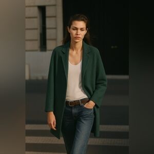 Rachel Zoe Wool Blend Green Open Front Cardigan Sweater Coat Sz-L